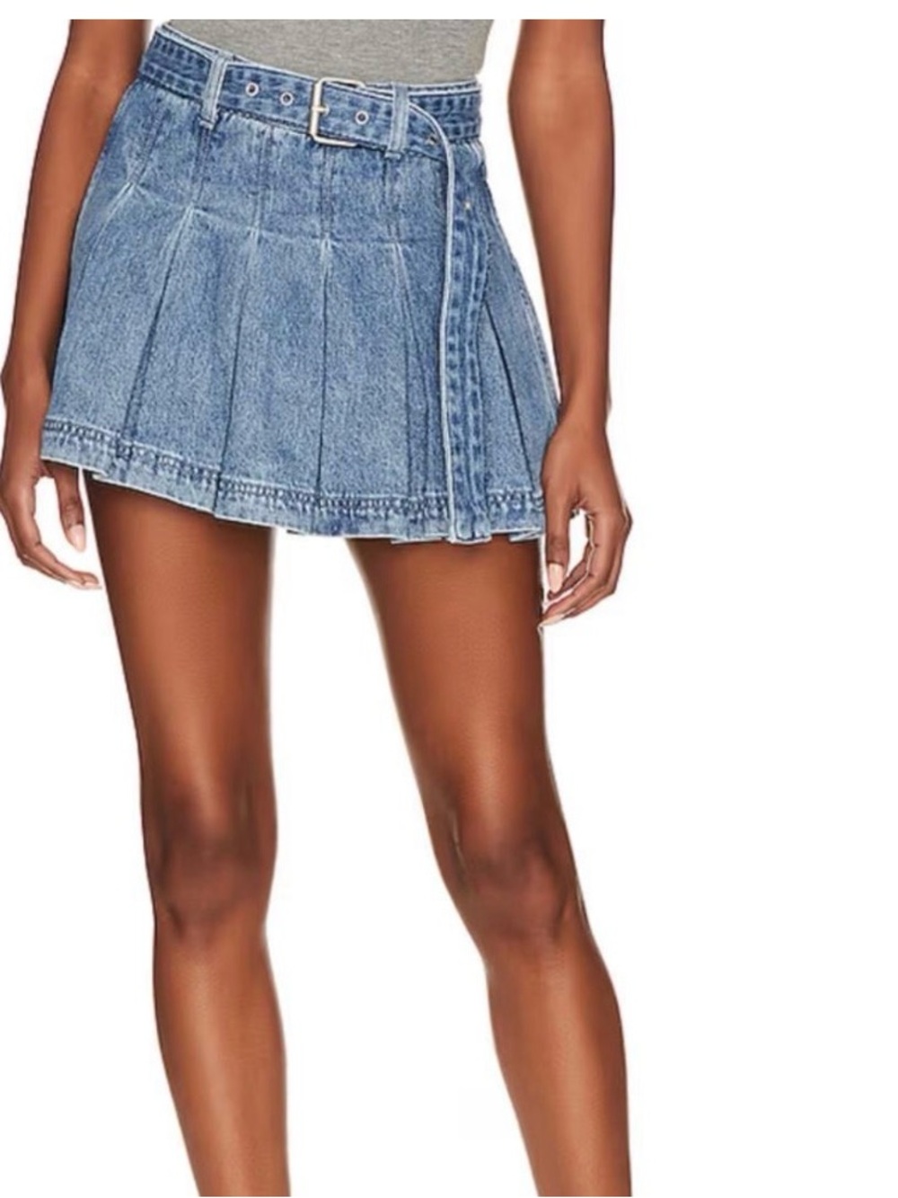 Amanda Uprichard Dixon Denim Skort Pleated Blue Size Small